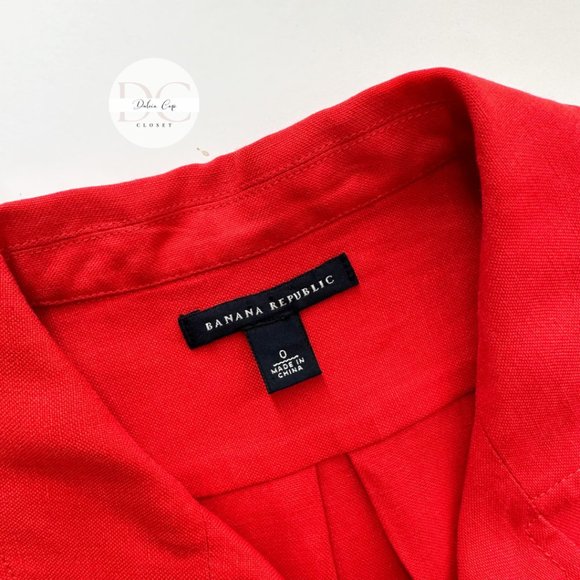 BANANA REPUBLIC Linen & Silk Red Shirt Mini Dress Size 0 - Picture 8 of 10